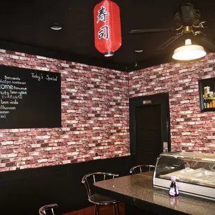 a brick wall in a restaurant