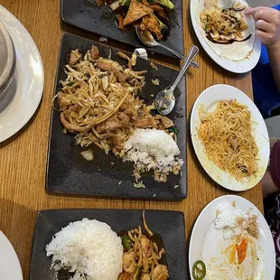 Moo shu pork, tofu, house special tofu, Thai chicken basil. Already started eating