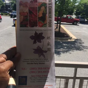 a hand holding a menu