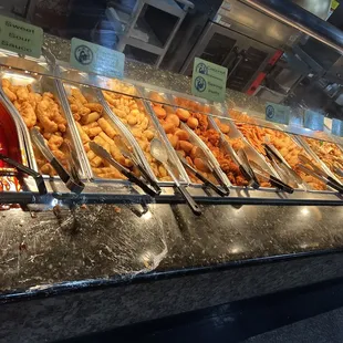 a buffet with a variety of food items