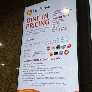 Menu as of 8/27/2023