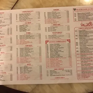 the menu for the restaurant