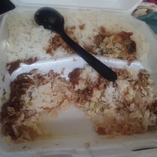 a meal in a styrofoam container