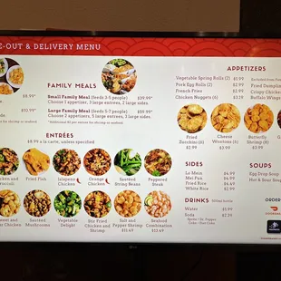 Take-out / delivery menu