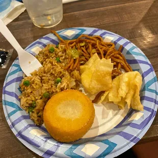 Fried Rice Lo Mein wantons sugar doughnut