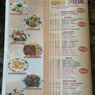 The back page of the menu