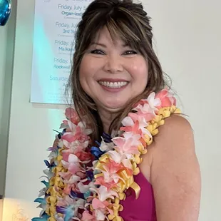 Kori, lead singer, Artistree, at the Edge, with Cindy&apos;s orchid lei;)