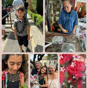 Kukui nut lei, red baby rose lei, carnations &amp; 1 orchid lei for her choir teacher not shown