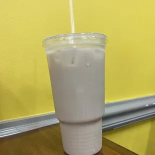 a drink in a plastic cup