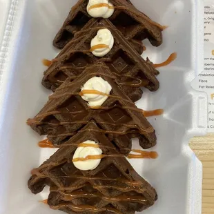 Chocolate gluten free waffles with light amount of guava cheese