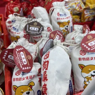 a red basket filled with snacks