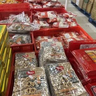 a variety of packaged food items