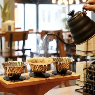a person pouring a cup of coffee