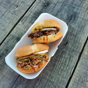 Brisket Sandwich (top) Pulled Pork Sandwich (bottom)