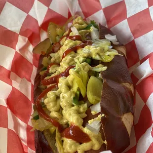 Angus Dog with a pretzel bun!!