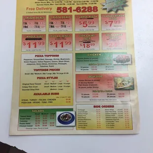 the menu of the restaurant