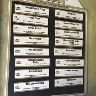 a menu for homemade ice cream