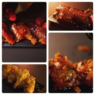 Raspberry Henny, Honey Jack, Tequila Lime, and Bourbon Maple wings