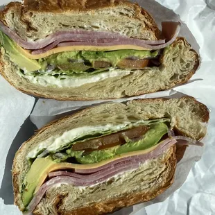 Breakfast ham and cheese croissant with everything