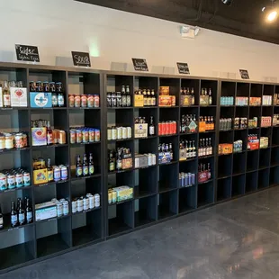 shelves of various beverages