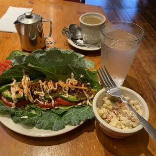 Mac salad, Raw Taco, and Clove Ginger Mint tea.
