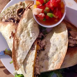 Bean burrito (vegan cheese) and salsa