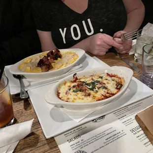 Eggplant rolatini and truffle Mac with pork belly