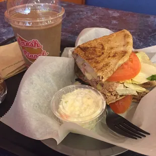 Tuna melt pita with coleslaw and the hangover smoothie (a godsend)