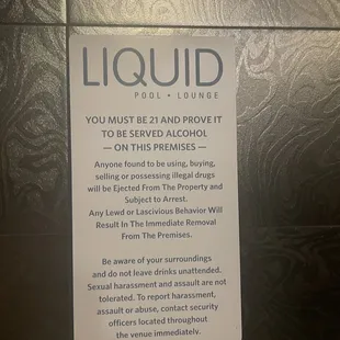 Any lewd or lascivious behavior will result in the immediate removal from the premises.