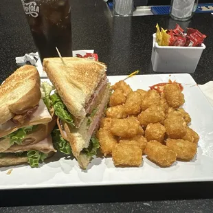Club Sandwich with Tater Tots