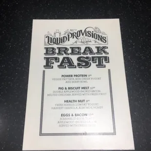 Breakfast menu