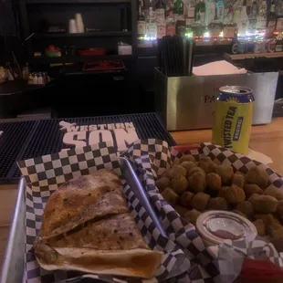 Quesadilla, fried okra