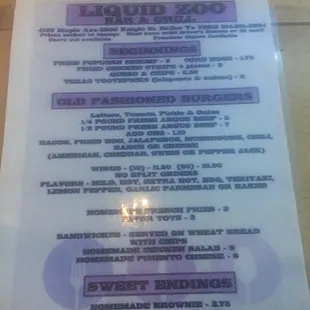 Updated menu as of Spring 2017