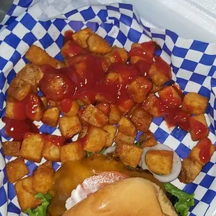 Ask for tater tots but got these potatoes. Not a mistake- it was meant for me to tell yal to try them They're good.