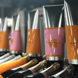 a row of bottles of wine