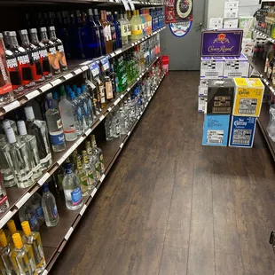 a liquor aisle in a store