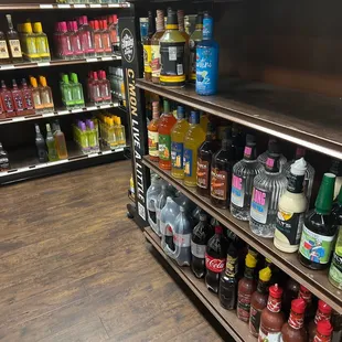 shelves of liquor in a grocery store