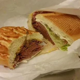 Roast beef with provolone, Dutch roll, jalapeño, pickles, etc. Support your local business!!