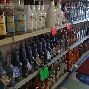 liquor bottles on shelves