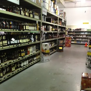 the aisle of a liquor store
