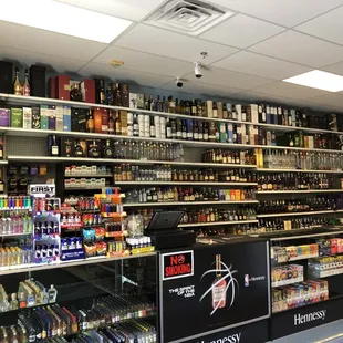 a variety of liquors on shelves