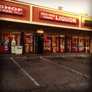 the front of a liquor store