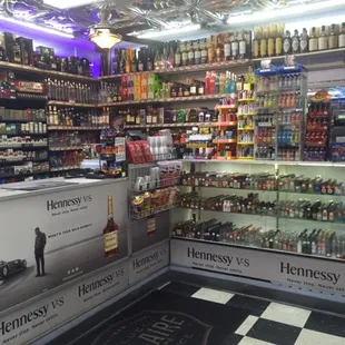 a display of liquor bottles in a liquor store