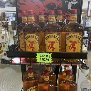 a display of bottles of alcohol