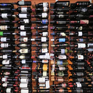 a wall of wine bottles