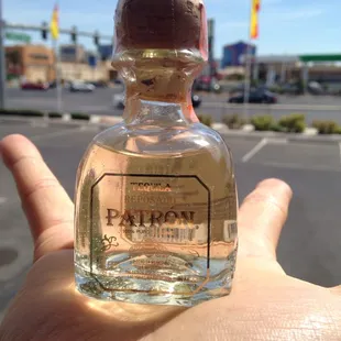 a hand holding a bottle of liquor