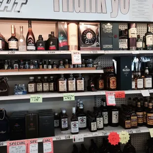 shelves of liquor for sale