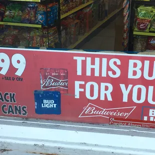 this bud for you sign in a store window