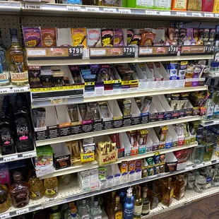 shelves of liquor in a grocery store