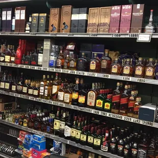 a wide selection of liquor bottles